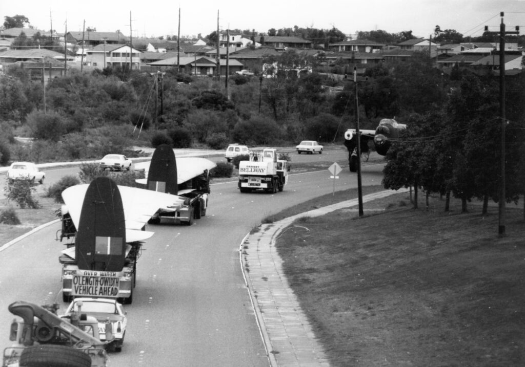 1979 Lancaster McVII NX622 being moved to Bull Creek down Leach Highway c1979